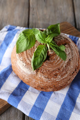 Fresh baked bread and fresh basil