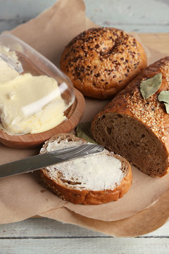 Baked bread and toast with fresh butter,