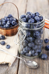 Fresh blueberries on wooden table