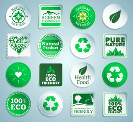 Eco stickers, labels and buttons. EPS10.