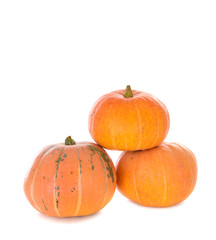 pyramid of pumpkins on white background