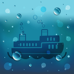 Passenger boat on glass and water drop.EPS10