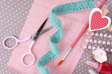 Scrapbooking craft materials on bright background