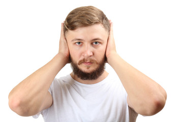 Fototapeta premium Portrait of handsome man with beard isolated on white