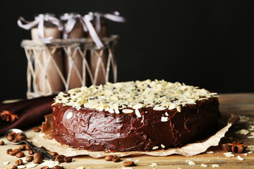 Tasty chocolate cake with almond,