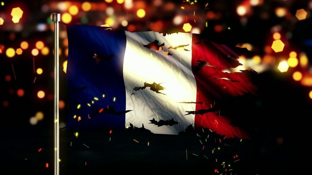 France Flag Torn Burned War Freedom Loop Animation