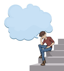 man sitting on the steps thinking