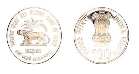 India 1985 100 Rupees Silver Coin