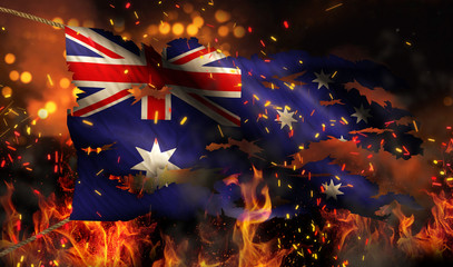 Australia Burning Fire Flag War Conflict Night 3D