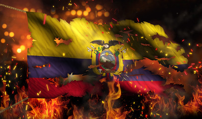 Ecuador Burning Fire Flag War Conflict Night 3D