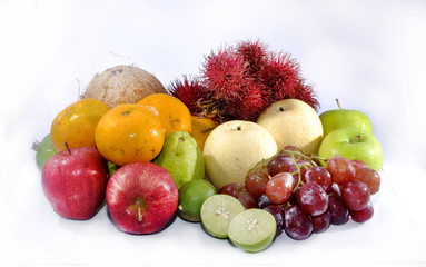 Variety of fruits  isolated on white