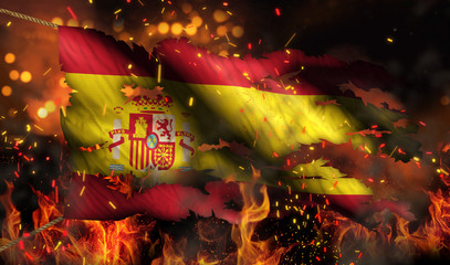 Spain Burning Fire Flag War Conflict Night 3D