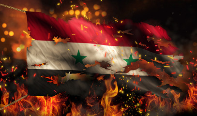 Syria Burning Fire Flag War Conflict Night 3D