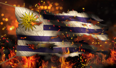 Uruguay Burning Fire Flag War Conflict Night 3D