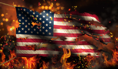 USA America Burning Fire Flag War Conflict Night 3D - 69744613