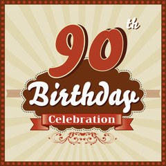 90 years celebration, 90th happy birthday retro style card