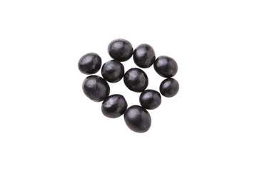 Group of black cherries, isolated on white background.