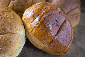 Fresh breads on the wooden