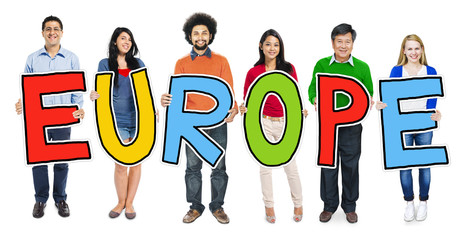 Multiethnic Group of People Holding Letter Europe