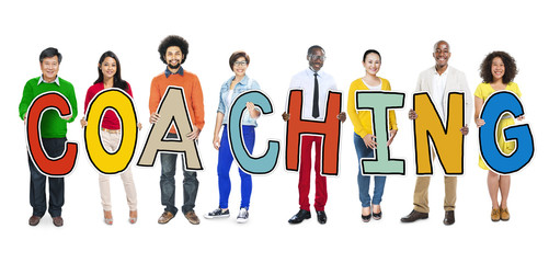 DIverse People Holding Text Coaching