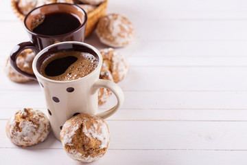 Cup of aromatic coffee  and cookies