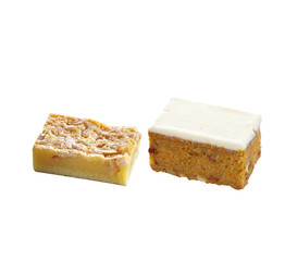 carrot and mango cake on white background
