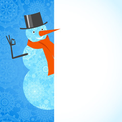 Vector illustration of Christmas Snowman with red scarf.