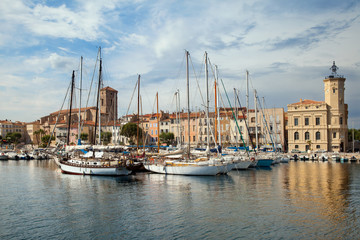 Fototapeta na wymiar Moored yachts at quay in La Ciotat, Provence, France