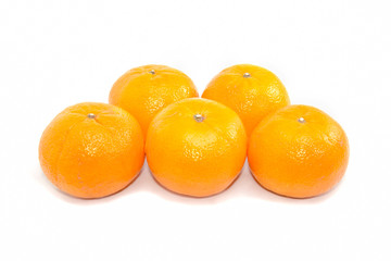 group five Oranges on White Background