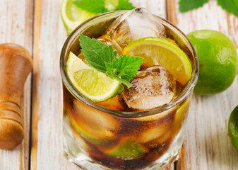 Glass of cocktail with ice