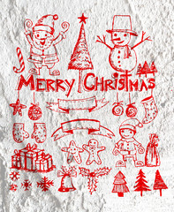 Christmas icons, elements and illustrations  on Cement wall Back