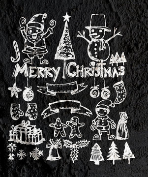 Christmas icons, elements and illustrations  on Cement wall Back