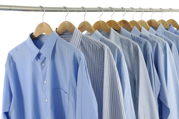 blue shirts on hangers