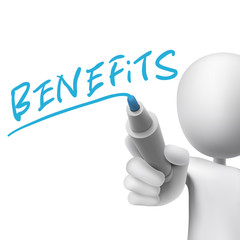 benefits word written by 3d man
