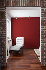 Modern hall with red wall
