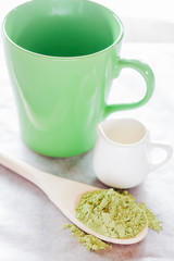 Obraz na płótnie Canvas Set of making hot green tea latte drink