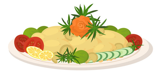 Meal on dish, roast vegetables