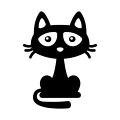 Little Black Cat Icon. Cartoon Style. Vector