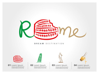 Italy travel set, Pisa, Rome, Colosseum, typography