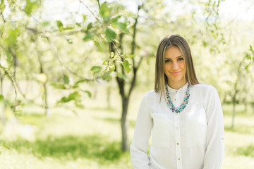 Outdoors portrait young brunette girl