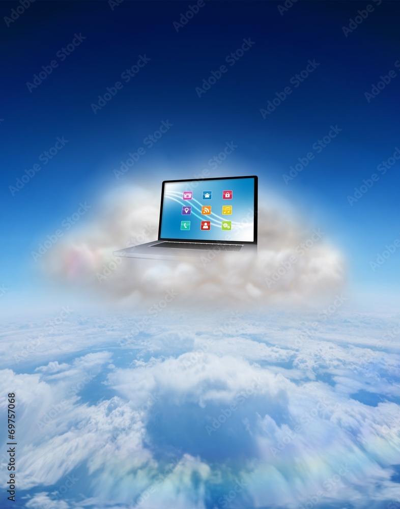 Poster Composite image of laptop on floating cloud