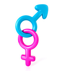 male and female sex symbols, isolated over white background