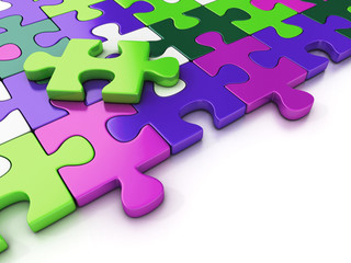 colorful puzzle pieces. close up. 3d illustration