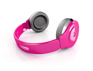 pink modern headphones. 3d illustration isolated