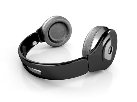 black modern headphones. 3d illustration isolated