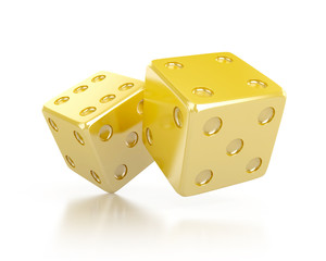 golden lucky dices, isolated on white