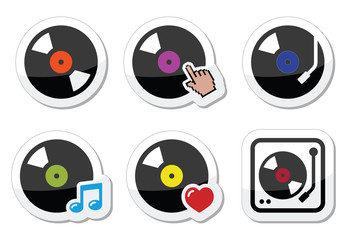 Vinyl record, DJ vector icons set