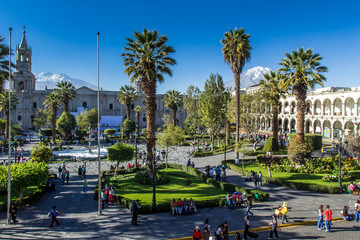 Main plaza in Arequipa, Peru. - obrazy, fototapety, plakaty