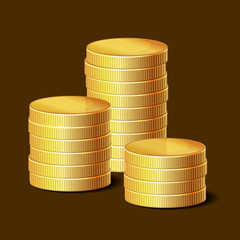 Stacks of Golden Coins on Dark Background. Vector