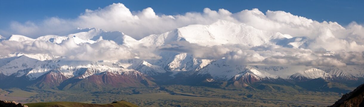 Panoramic view of Lenin Peak from Alay range